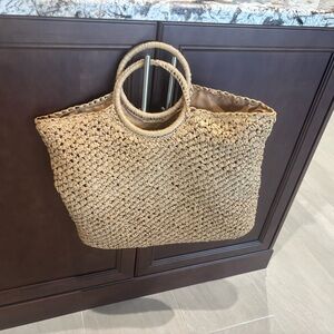 Natural Woven Tote Bag with Round Handles